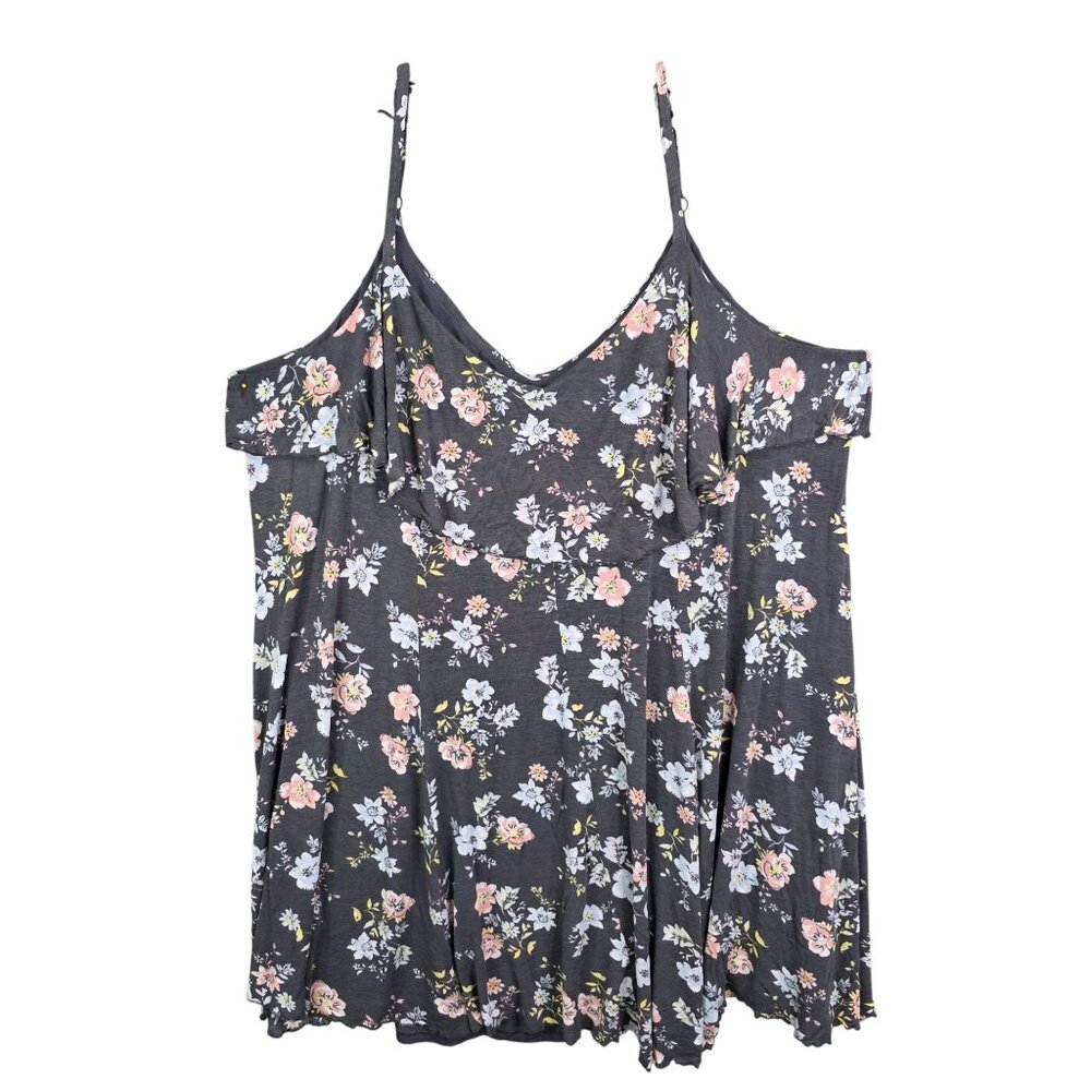 Womens TORRID Gray Floral Cami Tank Top Spaghetti Straps Rayon Plus Size 6